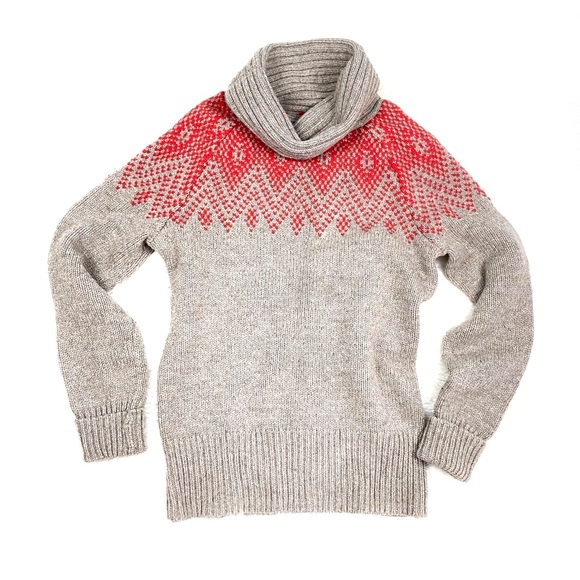 GAP Fair Isle Lambs’ Wool Sweater Festive Thick Knit Cowl Neck Turtleneck Nordic - Picture 2 of 16